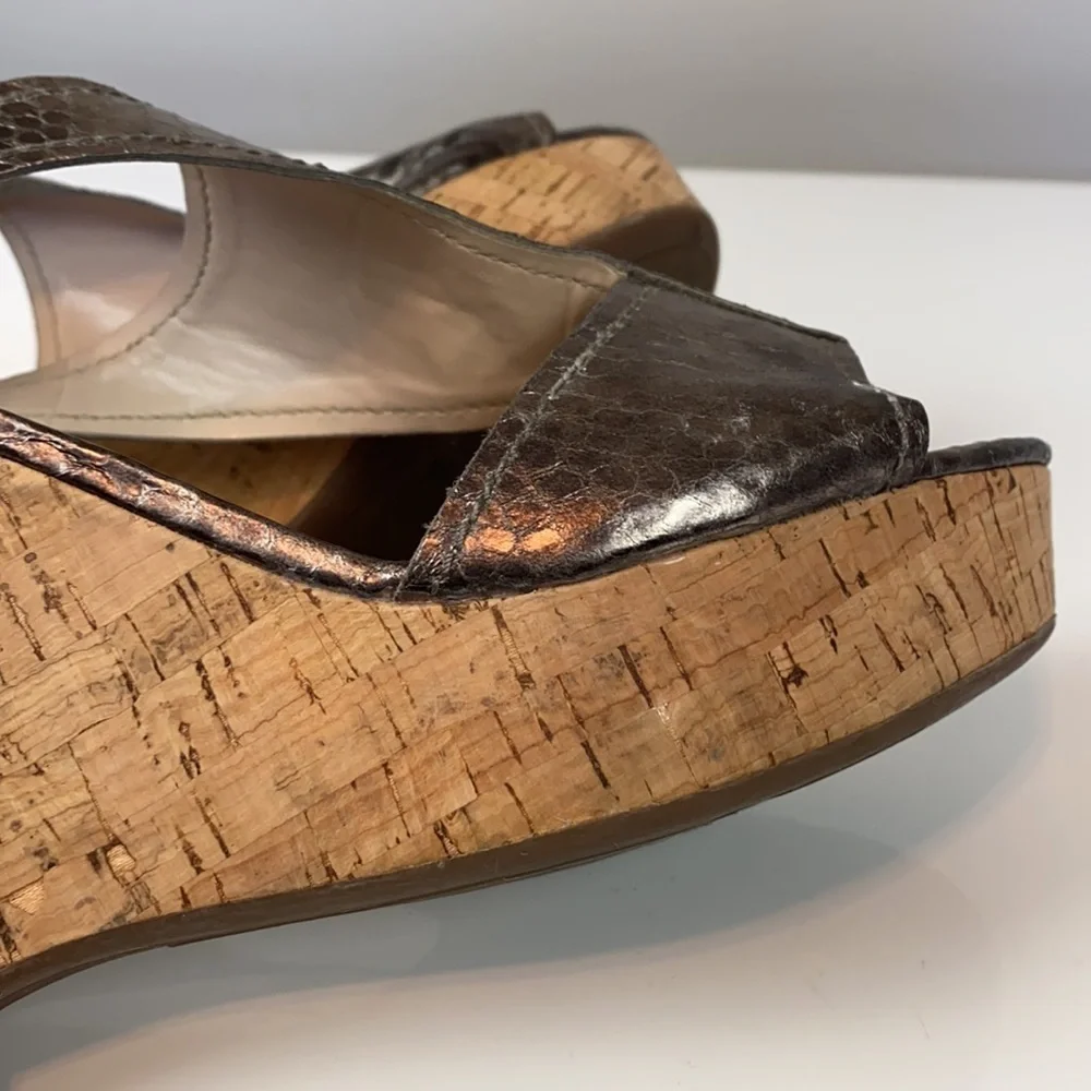 Franco Sarto Supra Snake Print Bronze Wedges Size 8.5
